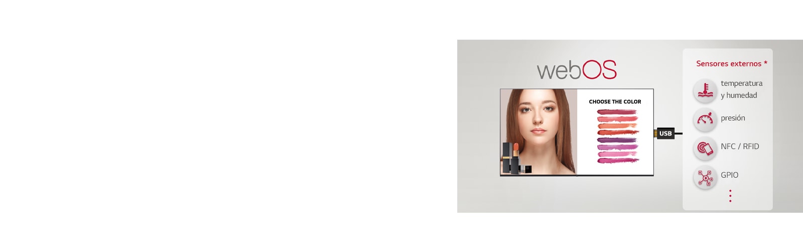 Se pueden conectar varios sensores externos y señalización a través de un conector USB, lo que proporciona soluciones fáciles de valor agregado.