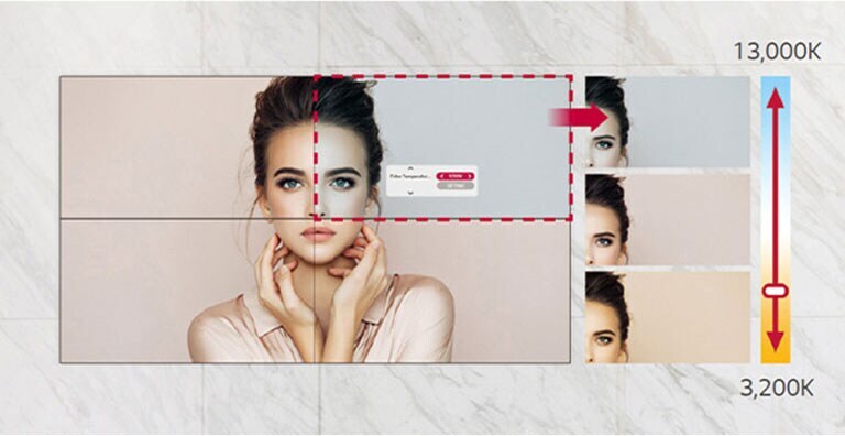 VH7J-H puede ajustar la temperatura de color de 3200 K a 13 000 K en unidades de 100 K.