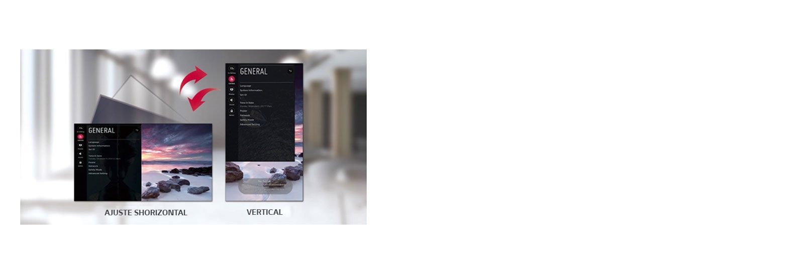 La pantalla del menú consta de opciones de paisaje y retrato.