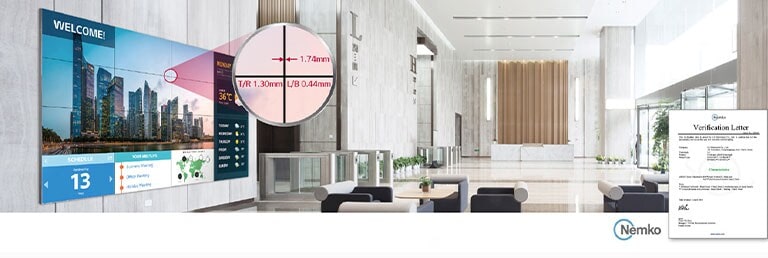 Se instaló una pared de video en el vestíbulo y proporciona imágenes inmersivas con un bisel ultradelgado.