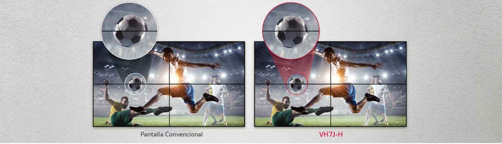 VH7J-H consiste en menos espacios de imagen entre las pantallas en mosaico en comparación con el LG convencional. Esto mejora la experiencia de visualización del contenido mostrado, ya que minimiza la perturbación visual por los espacios.