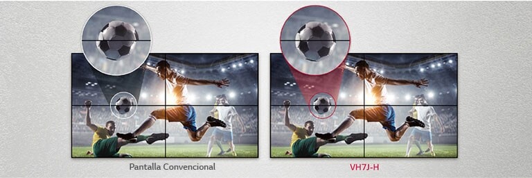 VH7J-H consiste en menos espacios de imagen entre las pantallas en mosaico en comparación con el LG convencional. Esto mejora la experiencia de visualización del contenido mostrado, ya que minimiza la perturbación visual por los espacios.