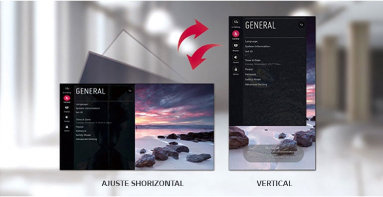 La pantalla del menú consta de opciones de paisaje y retrato.