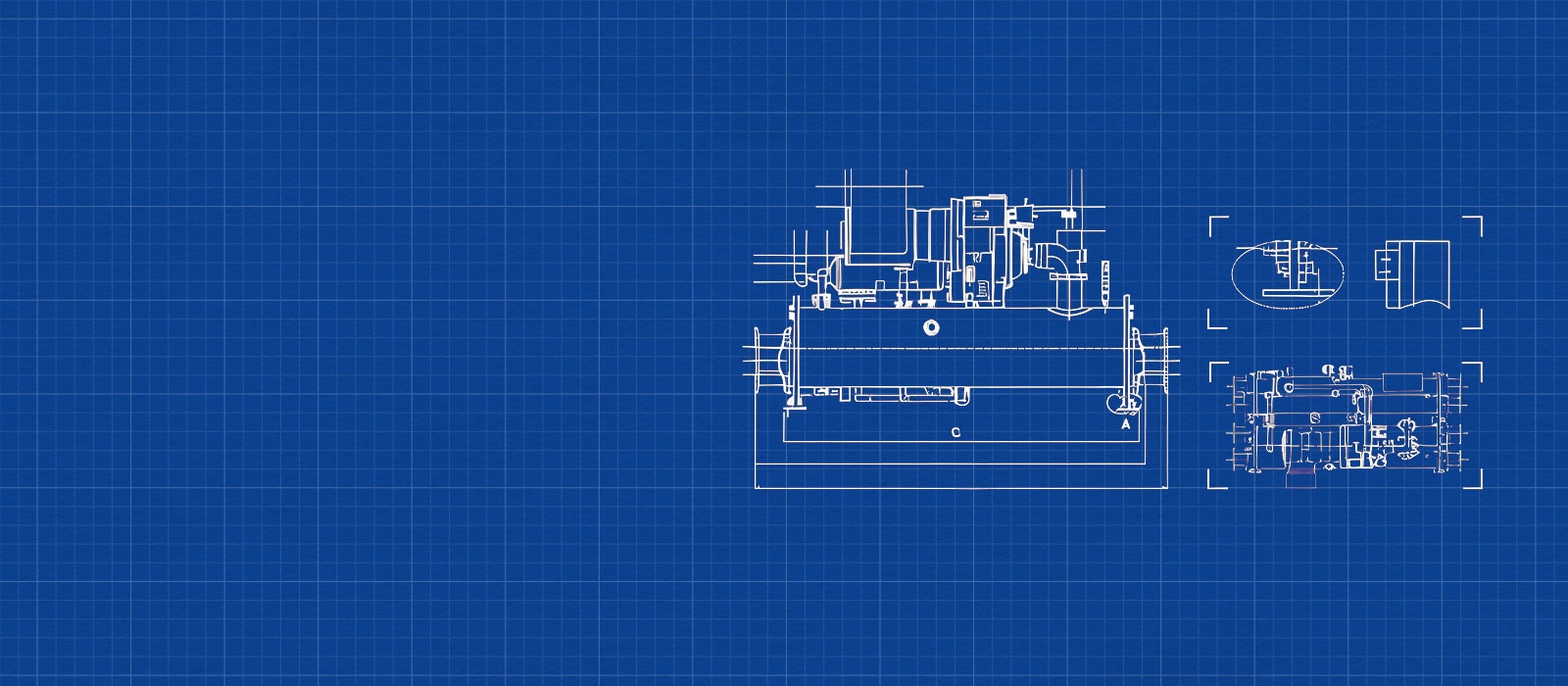 Plano técnico del sistema de chiller de LG que muestra componentes etiquetados y configuraciones de flujo para la climatización HVAC