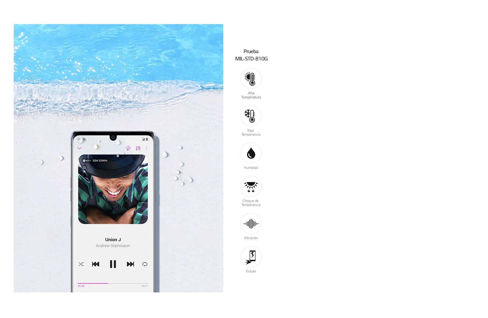 LG VELVET sobre un playa