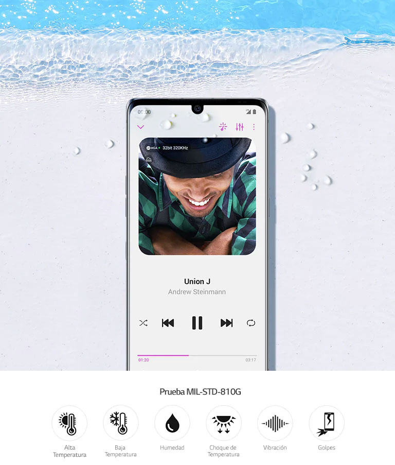 LG VELVET sobre un playa