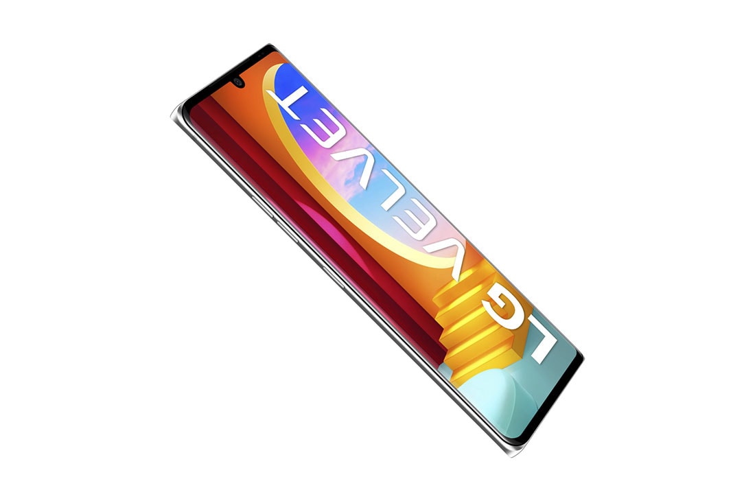 LG Velvet Aurora Silver, vista frontal a +30 grados, LMG910HM, thumbnail 7