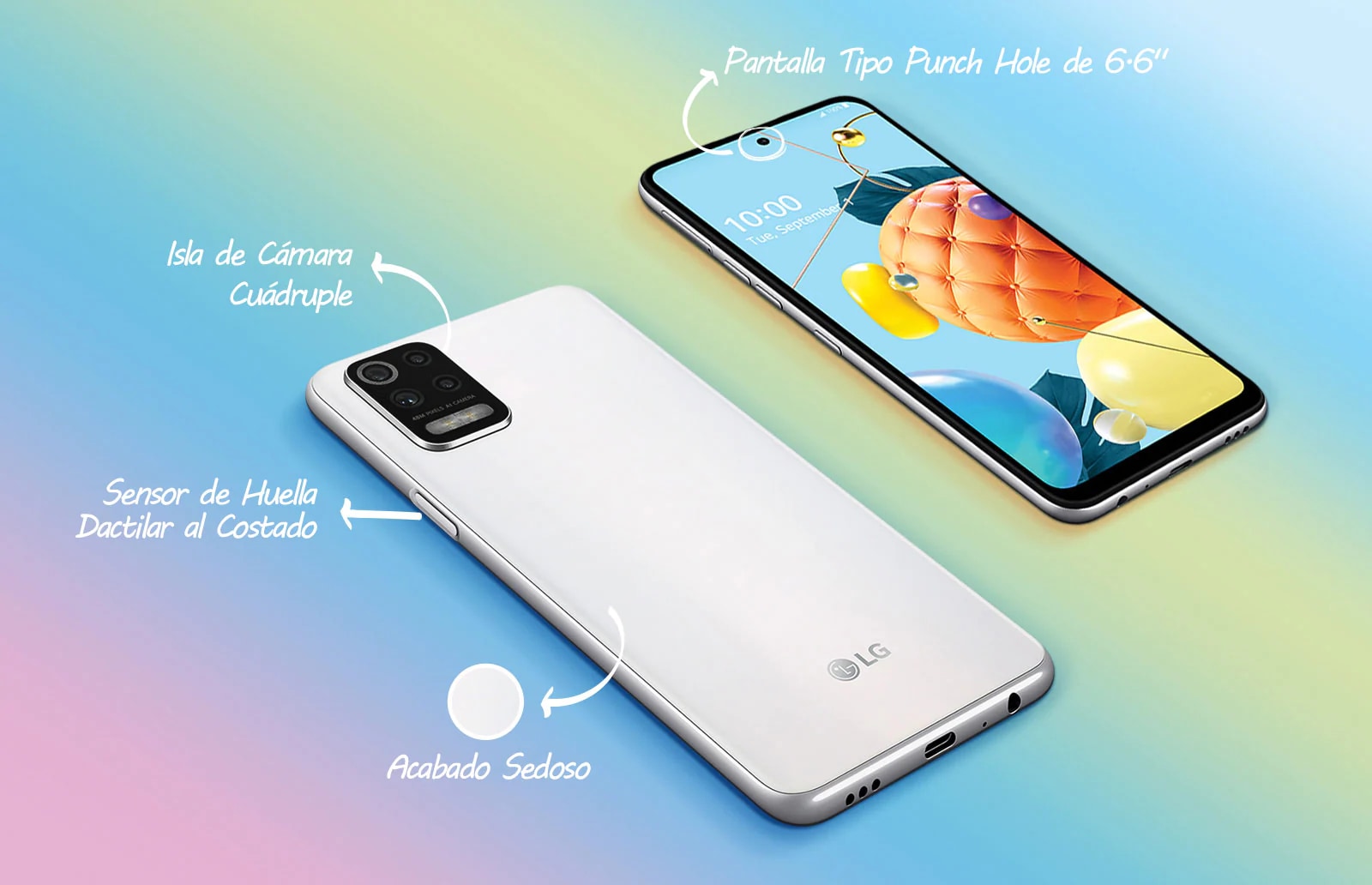 Teléfonos delanteros y traseros sobre una mesa.