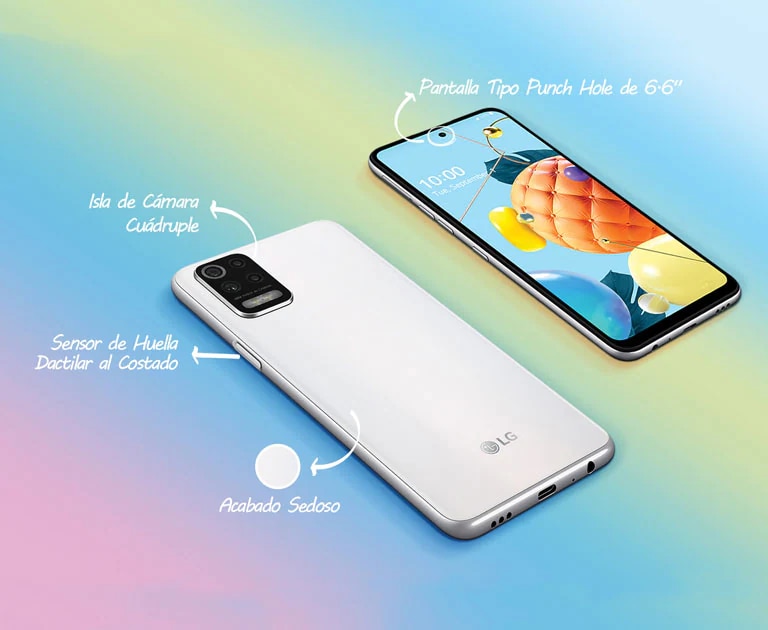 Teléfonos delanteros y traseros sobre una mesa.