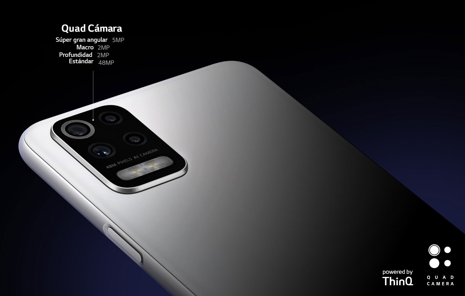 Vista trasera de un teléfono inteligente que muestra cuatro cámaras.