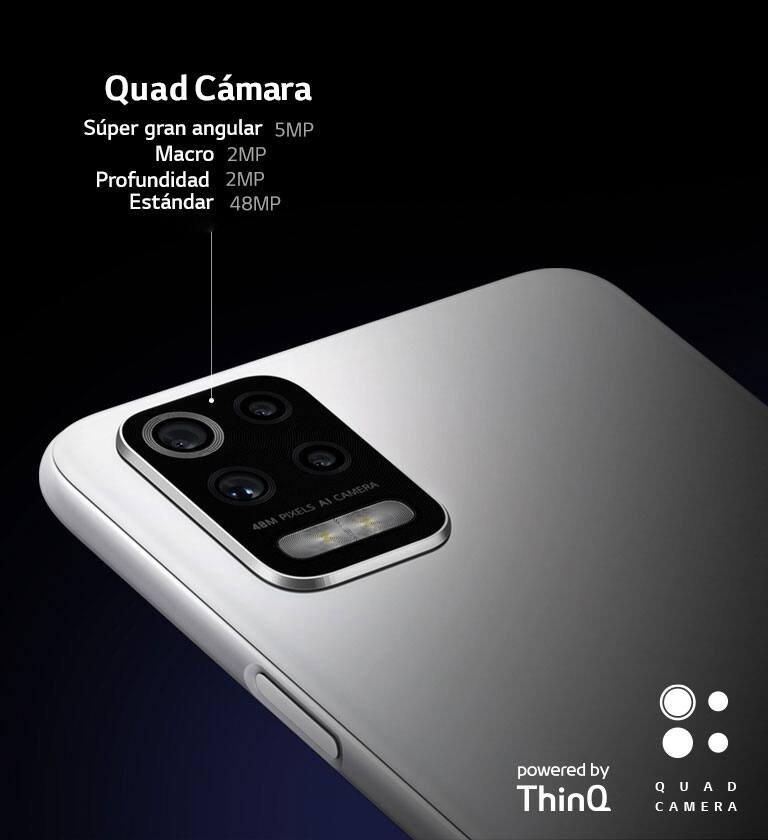 Vista trasera de un teléfono inteligente que muestra cuatro cámaras.