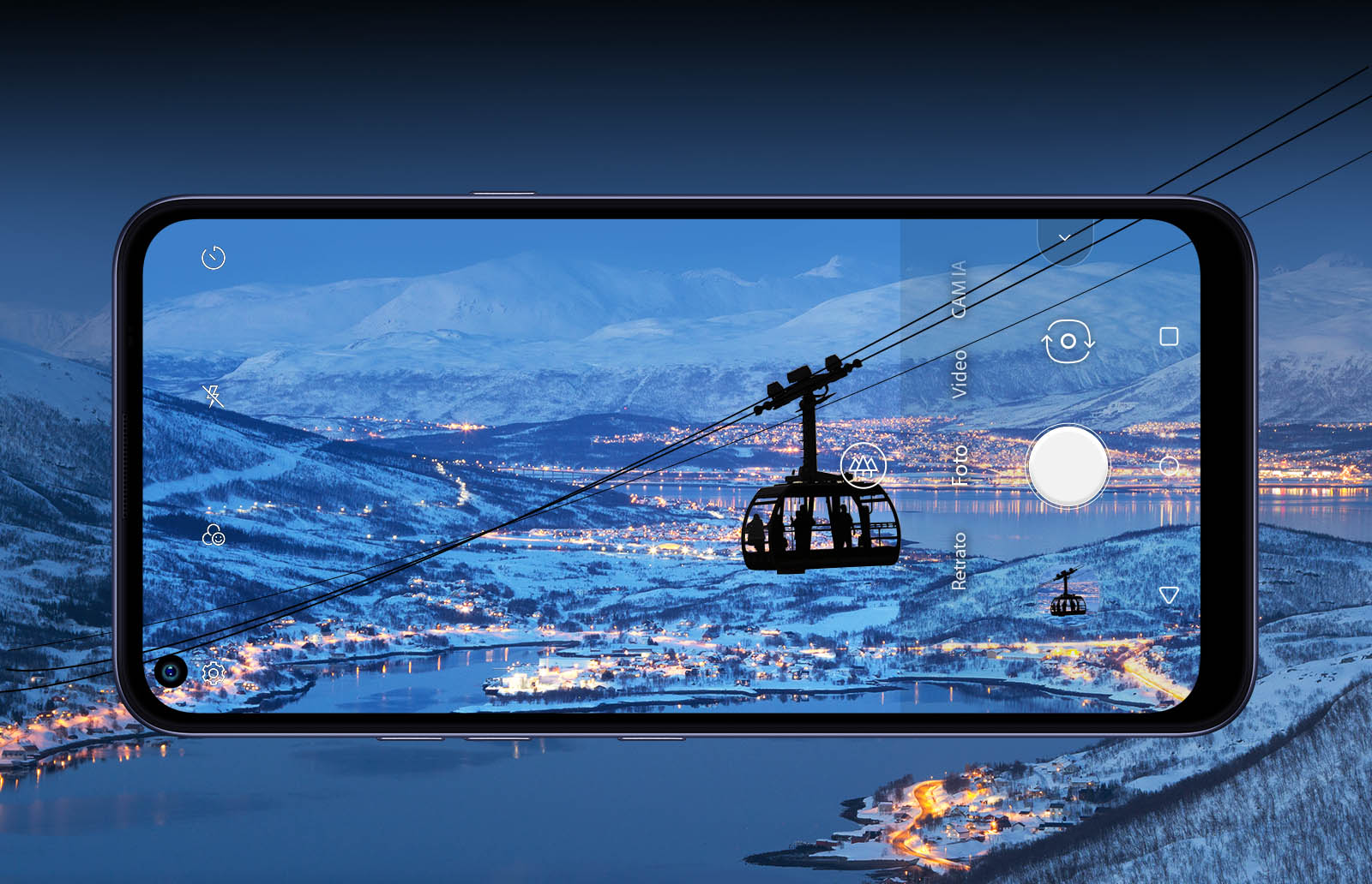 Smartphone shooting a cable car to the top of the mountain with a nice view