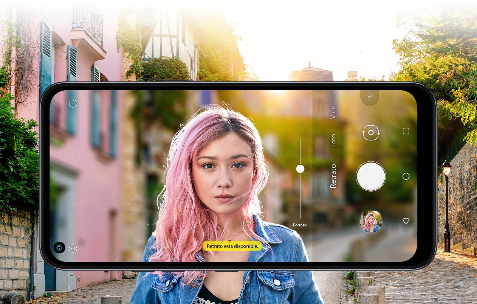 Woman taking a selfie behind a street