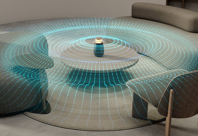 Una imagen de onda sonora para mostrar el sonido omnidireccional 360 de LG XBOOM 360 XO2T.