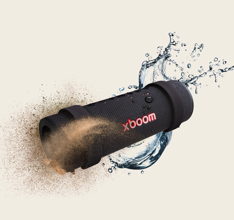 El xboom Grab está en forma hexagonal, con tierra a la izquierda y un salpicón de agua a la derecha.