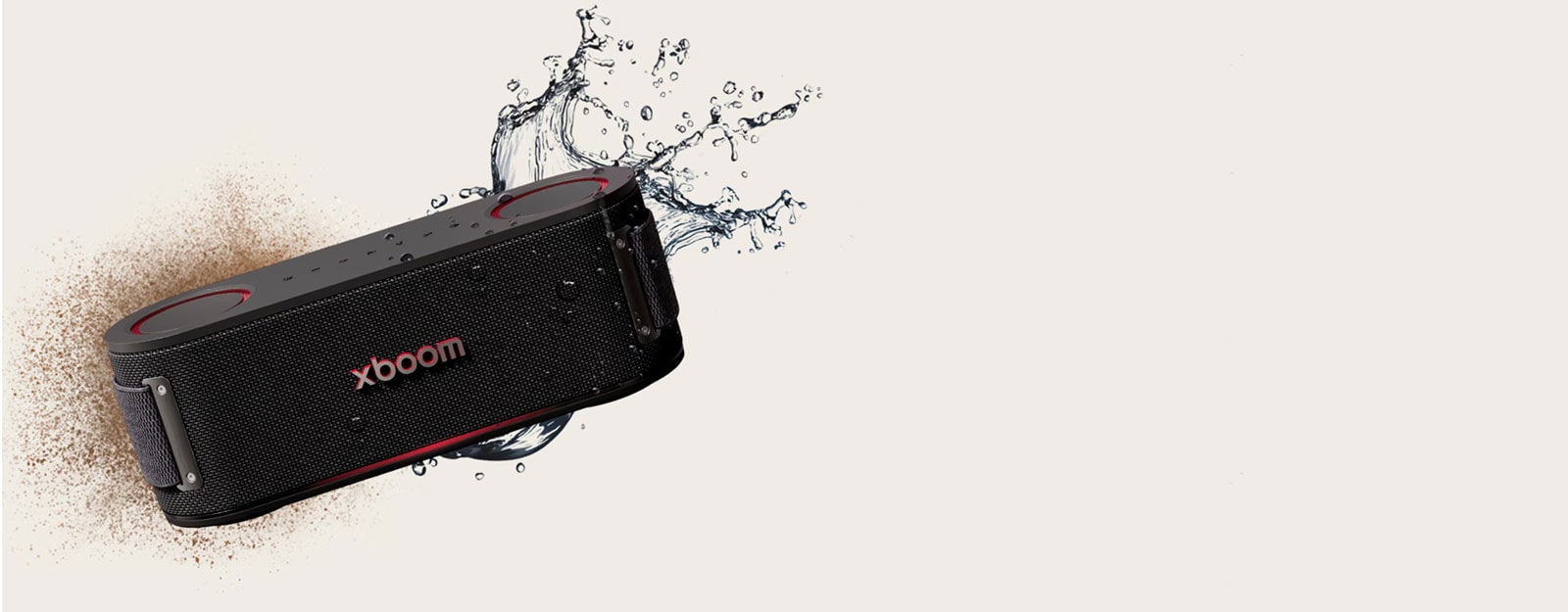 El xboom Bounce está en forma hexagonal, con tierra a la izquierda y un chorro de agua a la derecha.