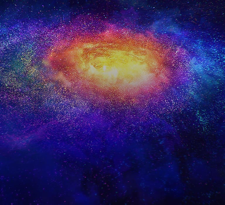 Millones de pequeñas partículas coloridas en el espacio.