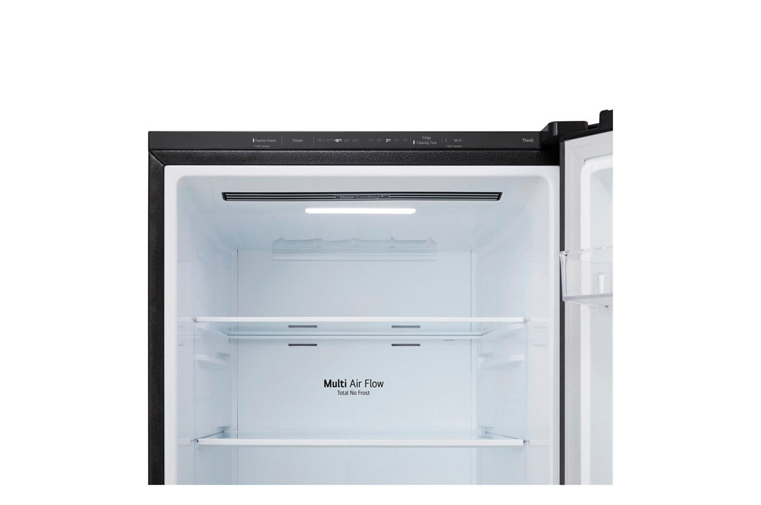 LG Heladera Bottom Freezer│335L│Door Cooling+│Smart Inverter, top freezer opened with moving ice maker attached and food stored, VB33BPM, thumbnail 7