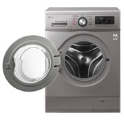 LG Lavarropas carga frontal 8,5 KG │ Plateado │ Inverter Direct Drive │ AI DD │ Steam, Vista frontal con puerta reversible abierta, WM8516EE6, thumbnail 4