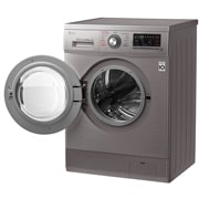 LG Lavarropas carga frontal 8,5 KG │ Plateado │ Inverter Direct Drive │ AI DD │ Steam, Vista frontal con puerta reversible abierta, WM8516EE6, thumbnail 5