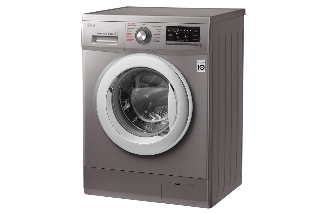 LG Lavarropas carga frontal 8,5 KG │ Plateado │ Inverter Direct Drive │ AI DD │ Steam, Vista lateral direcha de -30 grados, WM8516EE6, thumbnail 3