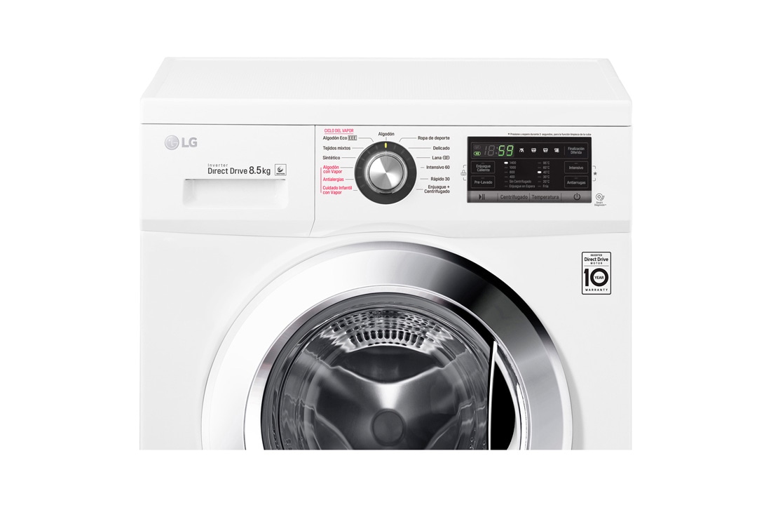 LG Lavarropas carga frontal 8,5 KG │ Blanco │ Inverter Direct Drive │ AI DD │ Steam,  Vista de primer plano del panel, WM8516WE6, thumbnail 8