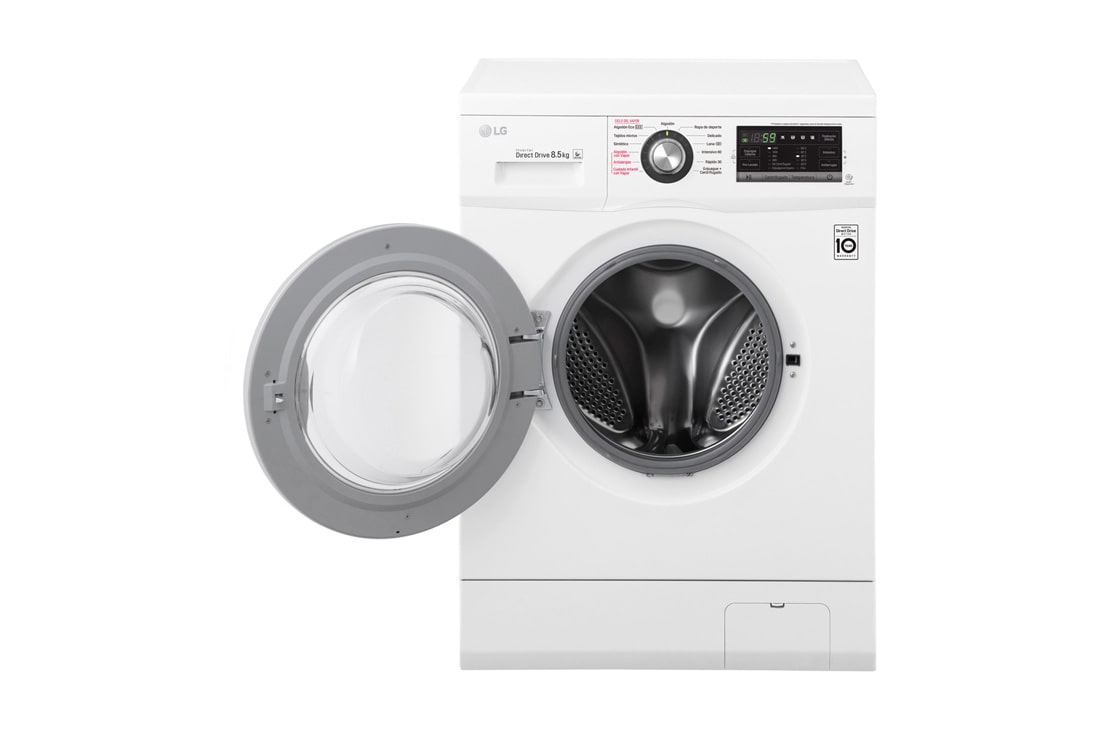 LG Lavarropas carga frontal 8,5 KG │ Blanco │ Inverter Direct Drive │ AI DD │ Steam, Vista frontal con puerta reversible abierta, WM8516WE6, thumbnail 4