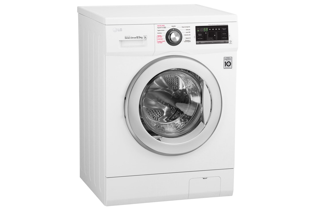 LG Lavarropas carga frontal 8,5 KG │ Blanco │ Inverter Direct Drive │ AI DD │ Steam,  Vista lateral direcha de 30 grados, WM8516WE6, thumbnail 2