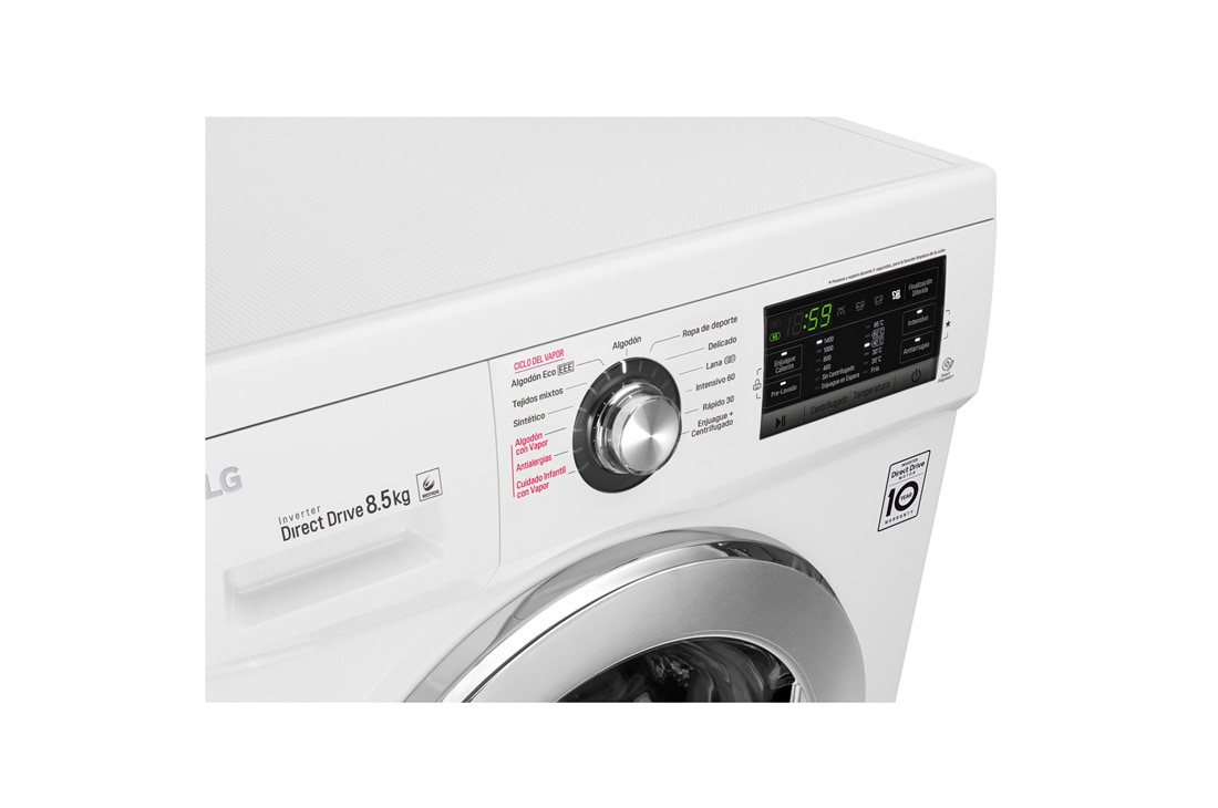 LG Lavarropas carga frontal 8,5 KG │ Blanco │ Inverter Direct Drive │ AI DD │ Steam, Vista superior en perspectiva, WM8516WE6, thumbnail 7