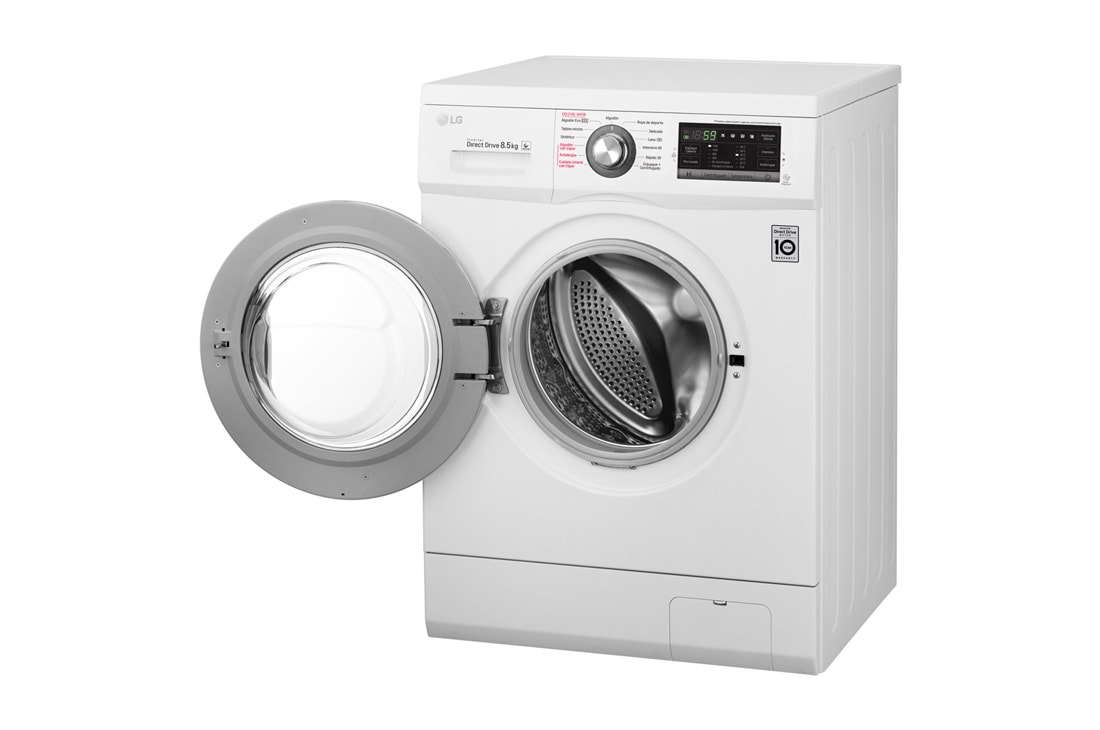 LG Lavarropas carga frontal 8,5 KG │ Blanco │ Inverter Direct Drive │ AI DD │ Steam, Vista frontal con puerta reversible abierta, WM8516WE6, thumbnail 5