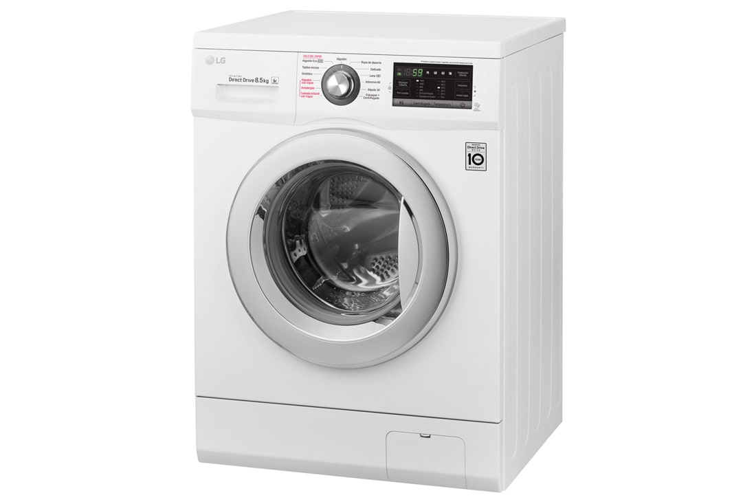 LG Lavarropas carga frontal 8,5 KG │ Blanco │ Inverter Direct Drive │ AI DD │ Steam, Vista lateral direcha de -30 grados, WM8516WE6, thumbnail 3