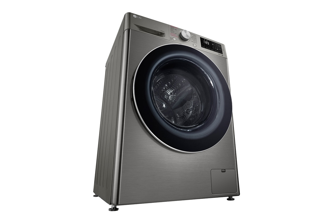 LG Lavarropas carga frontal 8,5 KG │ Gris mate │ Inverter Direct Drive │ AI DD │ Steam, Left low perspective view, WM85VVC5S6P, thumbnail 12
