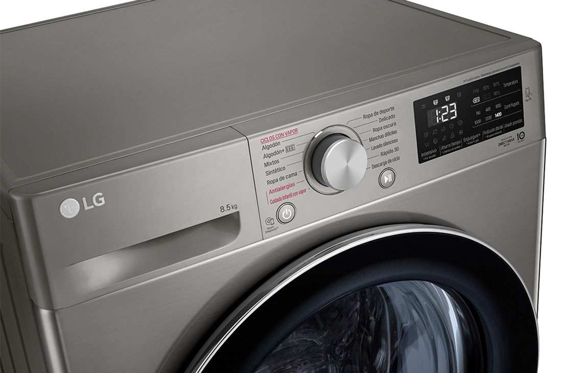 LG Lavarropas carga frontal 8,5 KG │ Gris mate │ Inverter Direct Drive │ AI DD │ Steam, Perspective Detail, WM85VVC5S6P, thumbnail 3