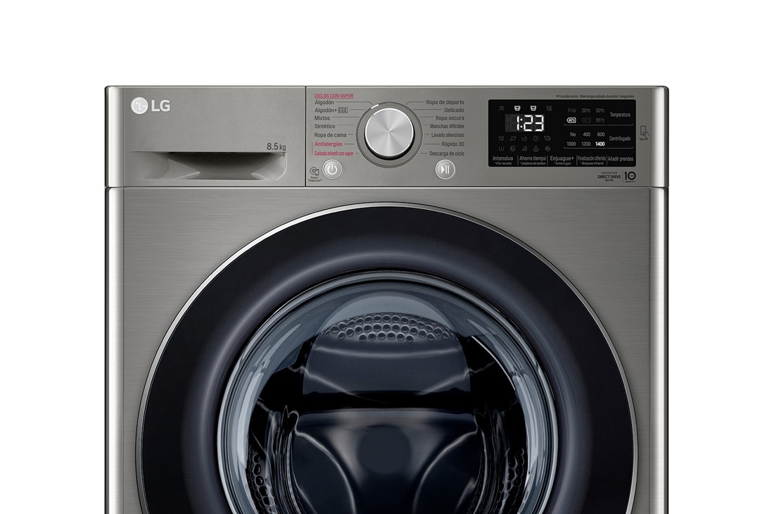 LG Lavarropas carga frontal 8,5 KG │ Gris mate │ Inverter Direct Drive │ AI DD │ Steam, Front half view, WM85VVC5S6P, thumbnail 6