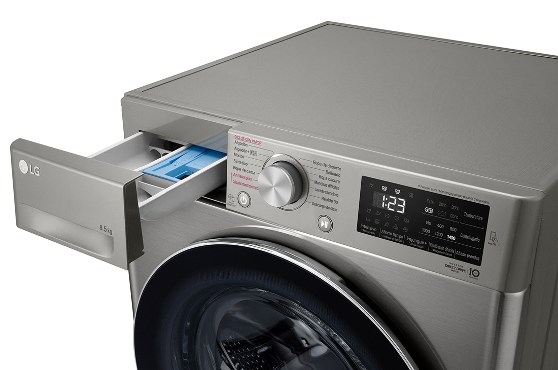 LG Lavarropas carga frontal 8,5 KG │ Gris mate │ Inverter Direct Drive │ AI DD │ Steam, Drawer Open, WM85VVC5S6P, thumbnail 5