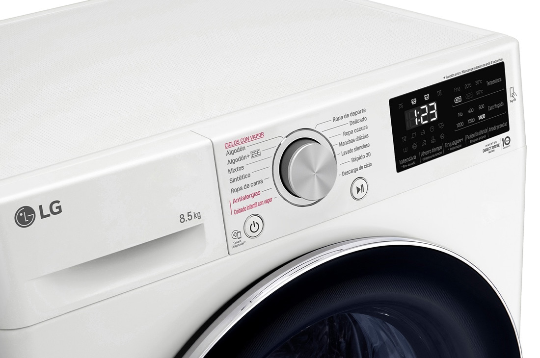 LG Lavarropas carga frontal 8,5 KG │ Blanco │ Inverter Direct Drive │ AI DD │ Steam, Perspective Detail, WM85WVC5S6P, thumbnail 3