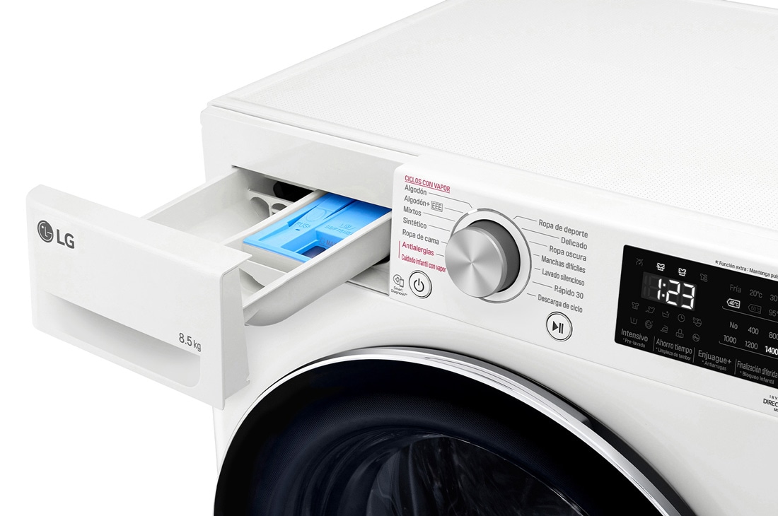 LG Lavarropas carga frontal 8,5 KG │ Blanco │ Inverter Direct Drive │ AI DD │ Steam, Drawer Open, WM85WVC5S6P, thumbnail 5