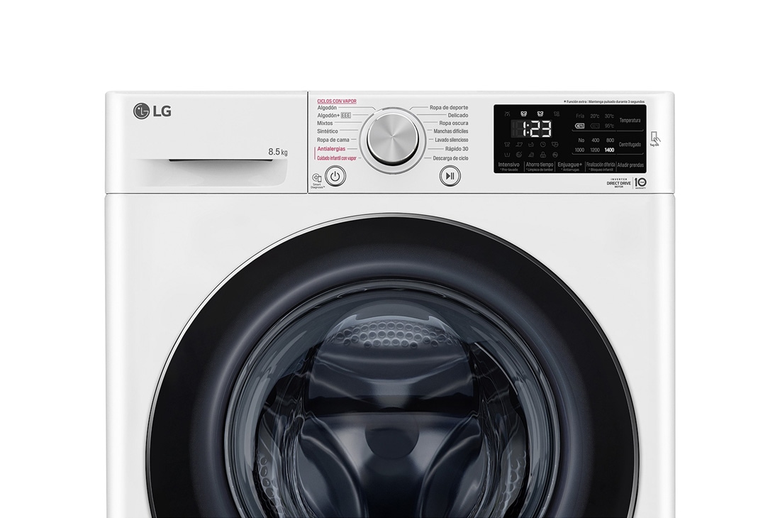 LG Lavarropas carga frontal 8,5 KG │ Blanco │ Inverter Direct Drive │ AI DD │ Steam, Front half view, WM85WVC5S6P, thumbnail 6