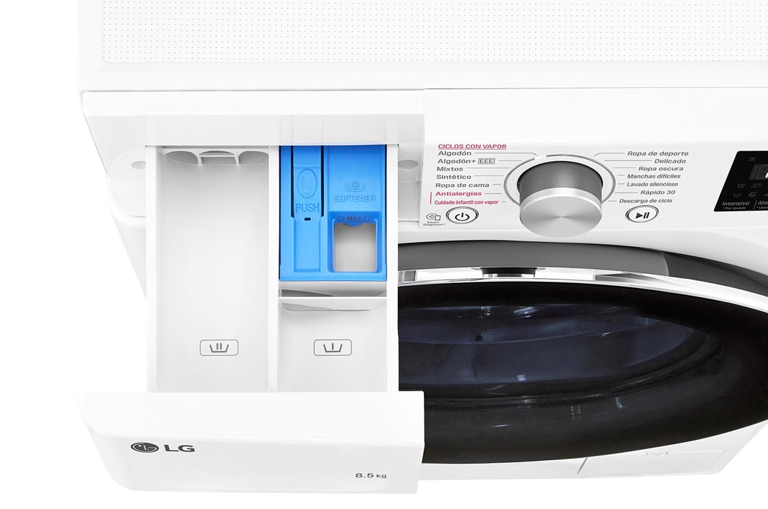 LG Lavarropas carga frontal 8,5 KG │ Blanco │ Inverter Direct Drive │ AI DD │ Steam, Drawer Open Detail 2, WM85WVC5S6P, thumbnail 7