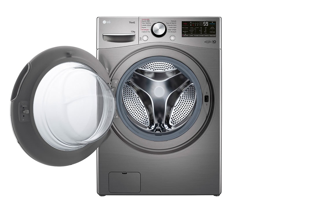LG Lavarropas carga frontal 13 KG │ Gris mate │ Inverter Direct Drive│ AI DD │Steam, Front view with door open, WM13EGS6, thumbnail 2
