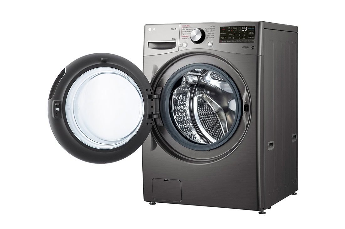 LG Lavarropas carga frontal 13 KG │ Gris mate │ Inverter Direct Drive│ AI DD │Steam, Right door open view, WM13EGS6, thumbnail 12