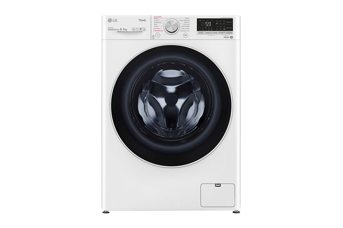 LG  Lavasecarropas carga frontal 9/5 KG │ Blanco │ Inverter Direct Drive │ AI DD │ Diseño compacto, Front view, WD90WVC4S6