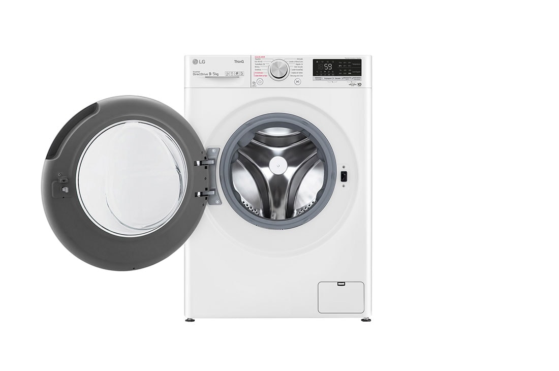 LG Lavasecarropas 9/5KG│AIDD™│Inverter Direct Drive™│Steam, Front view door open, WD90WVC4S6, thumbnail 2