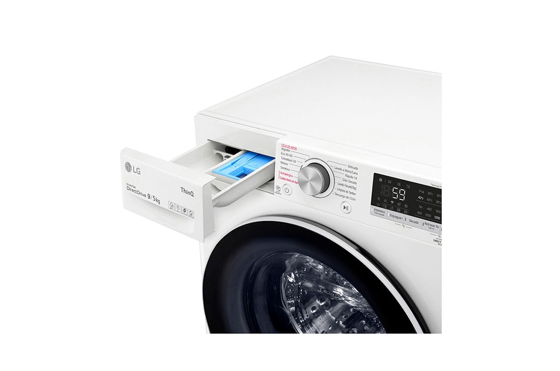 LG Lavasecarropas 9/5KG│AIDD™│Inverter Direct Drive™│Steam, Detergent port view, WD90WVC4S6, thumbnail 5