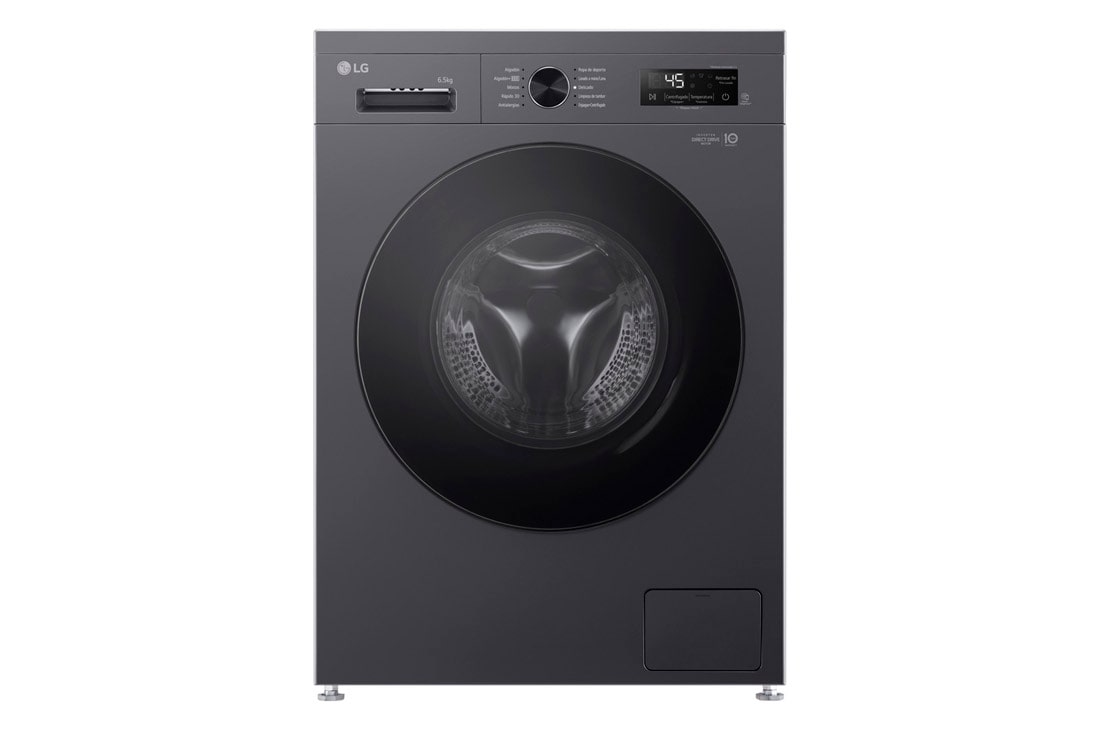 LG  Lavarropas carga frontal 6,5 KG │ Negro │ Inverter Direct Drive │Steam , Front View, WM65MVFS6