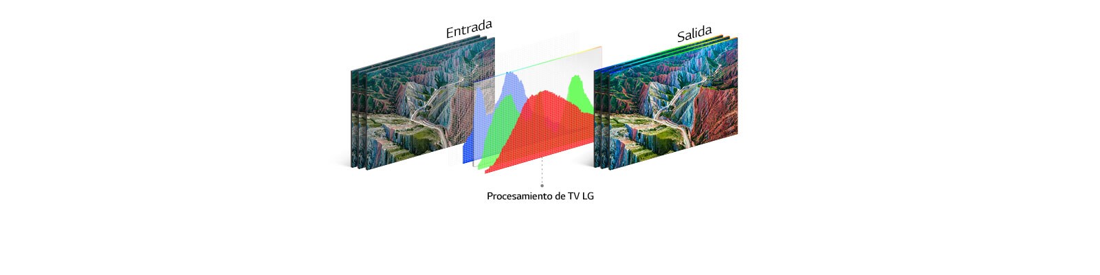 El proceso estructural de HDR 10 Pro muestra la imagen de salida después de que el televisor LG procese la imagen de entrada.