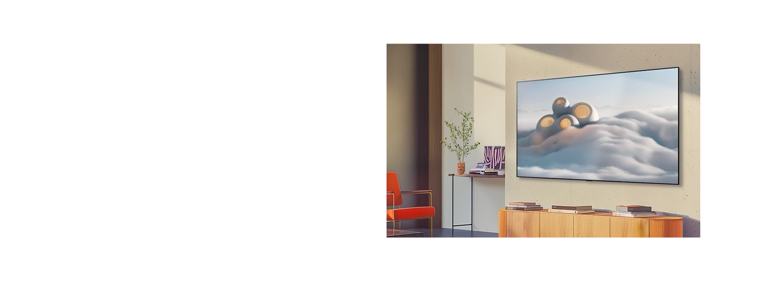 LG TV montada en una pared con un fondo de alta resolución.