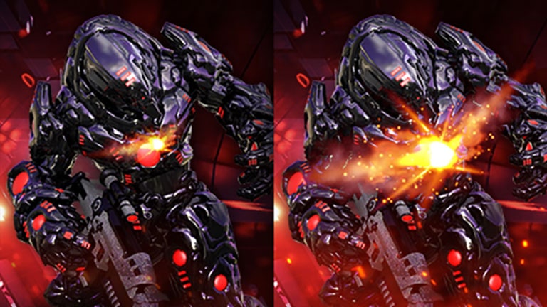 Demostración en pantalla de la función Dynamic Action Sync con el monitor UltraGear.