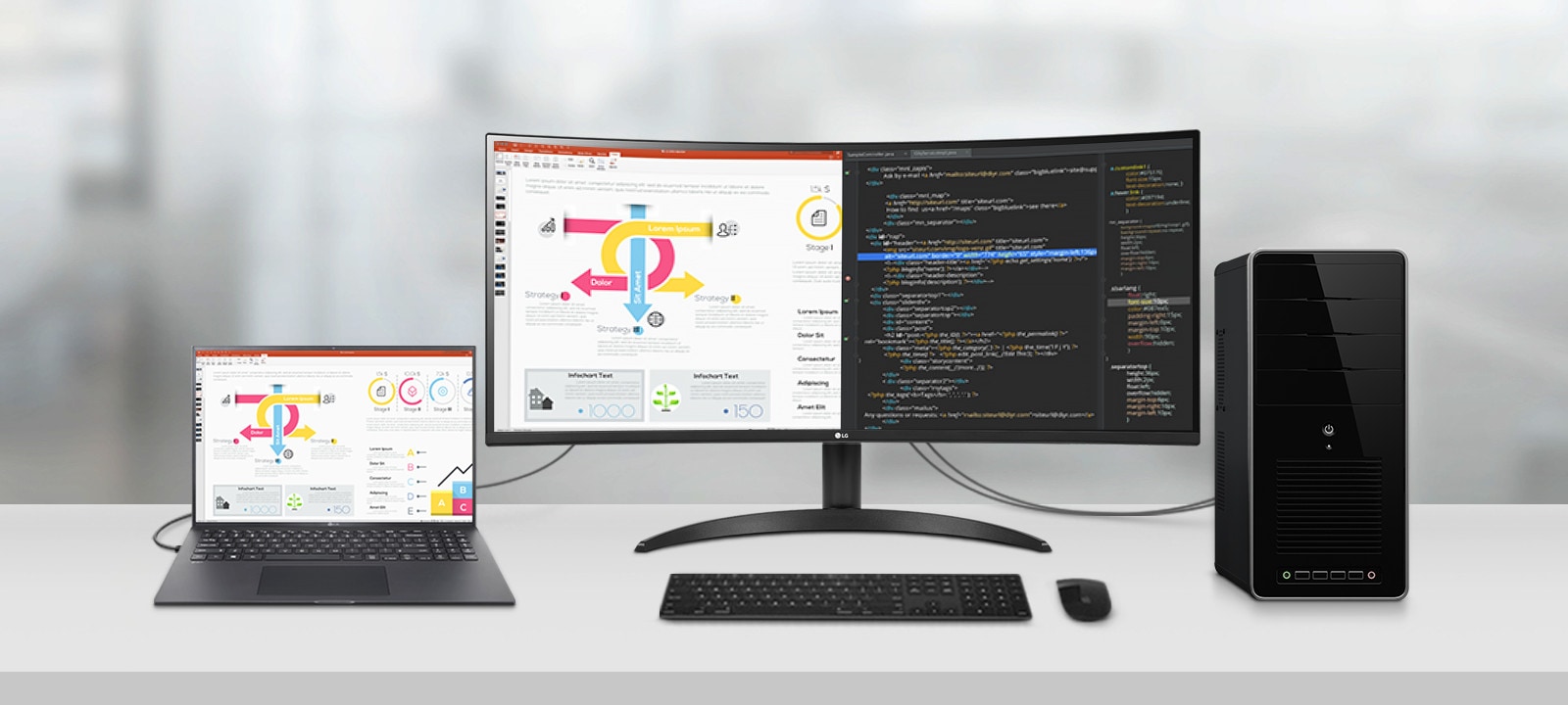 El monitor permite ver múltiples contenidos desde dos ordenadores con la función Picture by Picture, que ayuda a procesar el trabajo de forma más eficiente.	