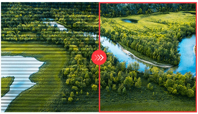 Comparación de la imagen de la derecha con Flicker Safe aplicado y la izquierda sin Flicker Safe aplicado.	